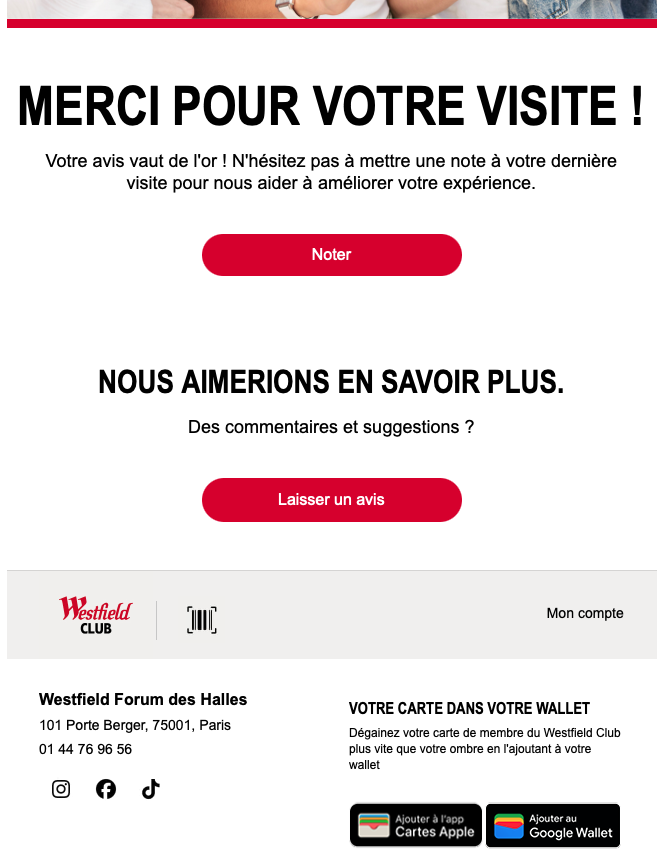 Westfield post-visit email